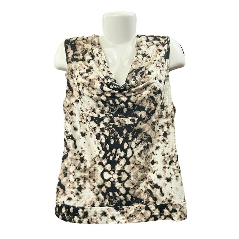 Alfani Women's Multicolor Draped Cowlneck Sleeveless Sparkle Blouse | Size M